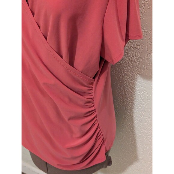 Coldwater Creek Small XL Top Pink Stretch Faux Wrap Deep V-Neck 3/4 Sleeve slim - Picture 4 of 11